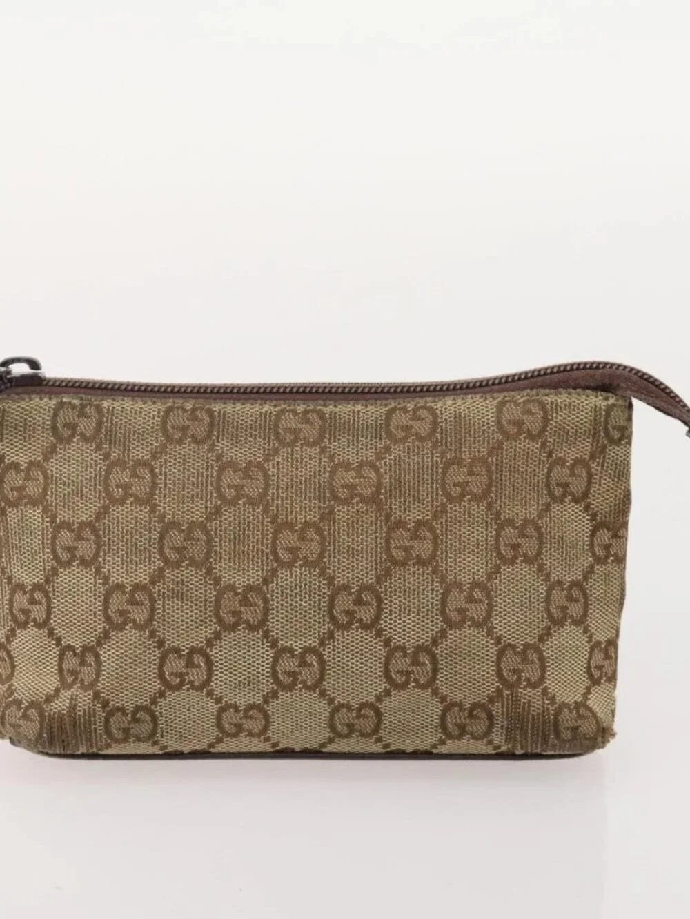 GUCCI GG Canvas Pouch Leather 5 Set Black Beige Auth 174994